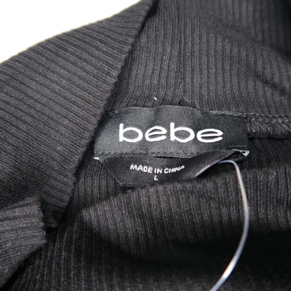 Bebe Black Long Sleeve Mock Neck Slit Tapered Logo NWT - Picture 9 of 9